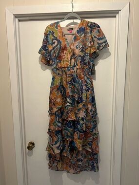Vince Camuto Multicolor Paisley Tiered Ruffle Midi Dress